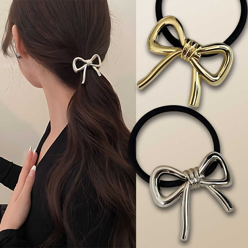 Silicone Band Women - Korean Exquisite Metal Bow Hair Rope