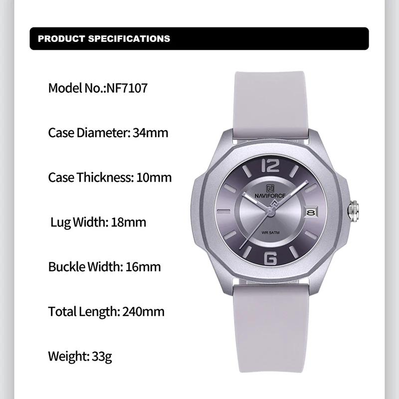 NAVIFORCE 7107 Watch for Women - Silicone Band Women recension och pris